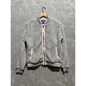 Patagonia Los Gatos Bomber Women's Large Gray Furry Warm Fleece Full Zip